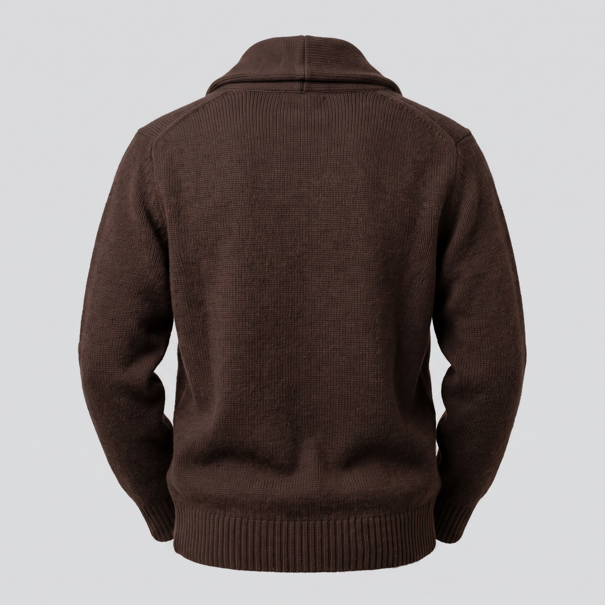 Cardigan col châle en laine et cachemire, chocolat, vue de dos — CALDER & RYE