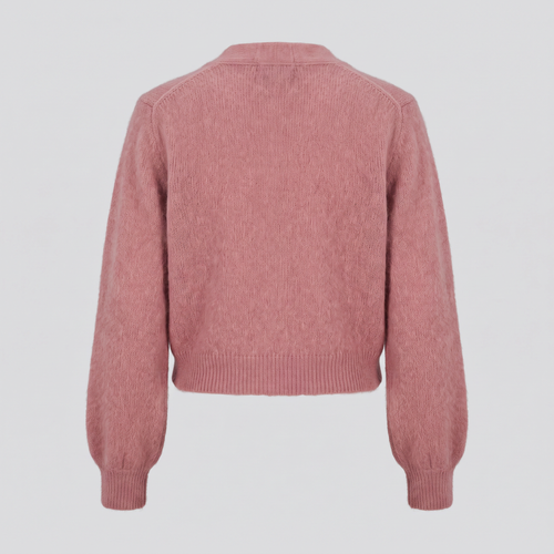 Cardigan court en mohair, vieux rose, vue de dos — CALDER & RYE