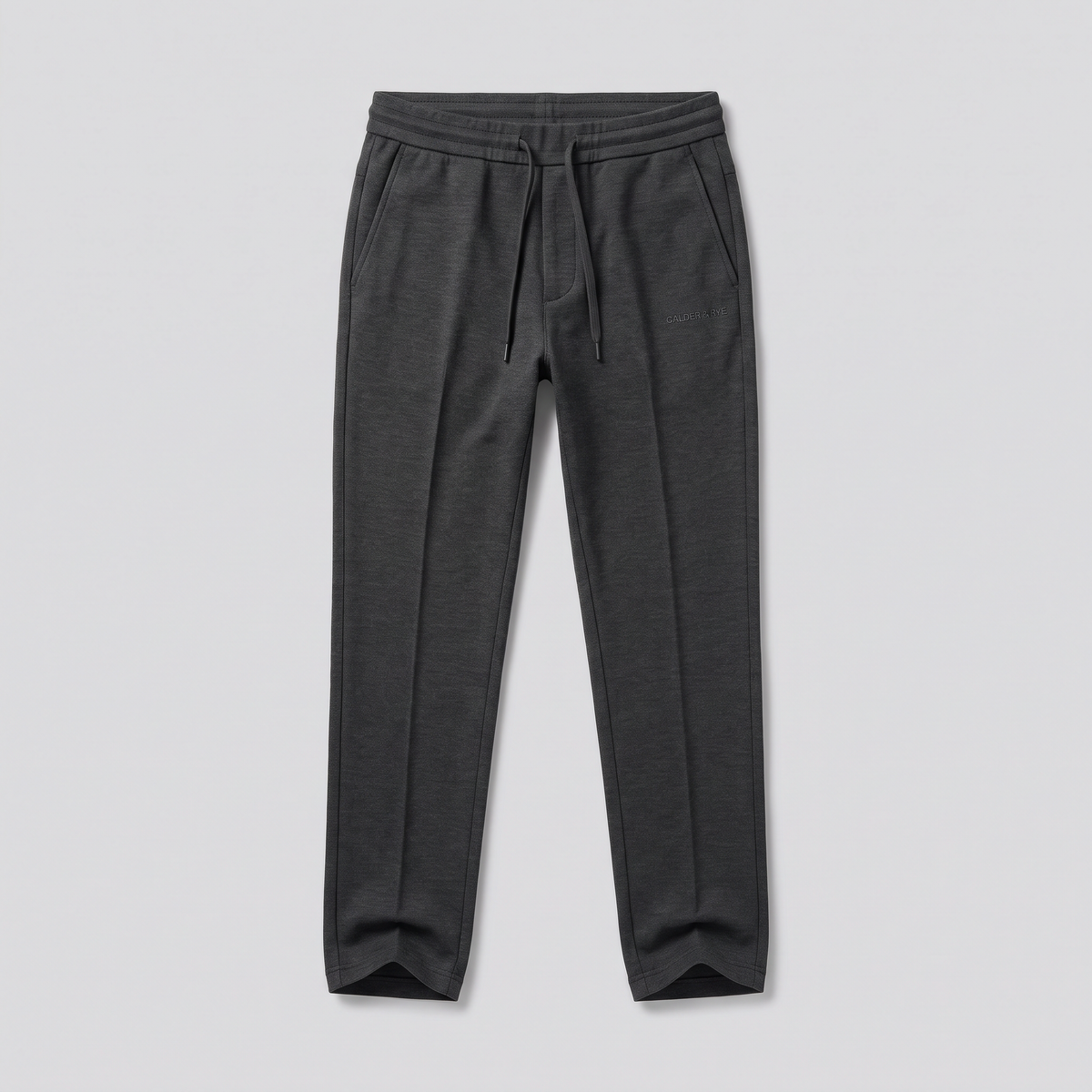 Pantalon en maille milano, anthracite, vue de face — CALDER & RYE