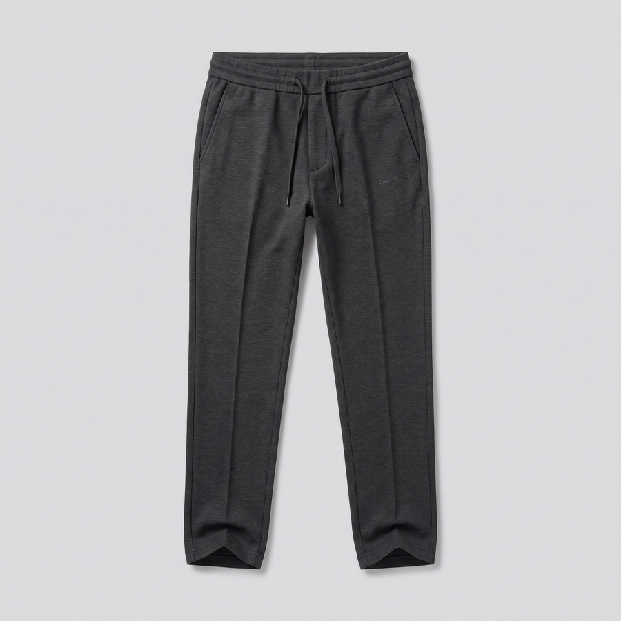 Pantalon en maille milano, anthracite, vue de face — CALDER & RYE
