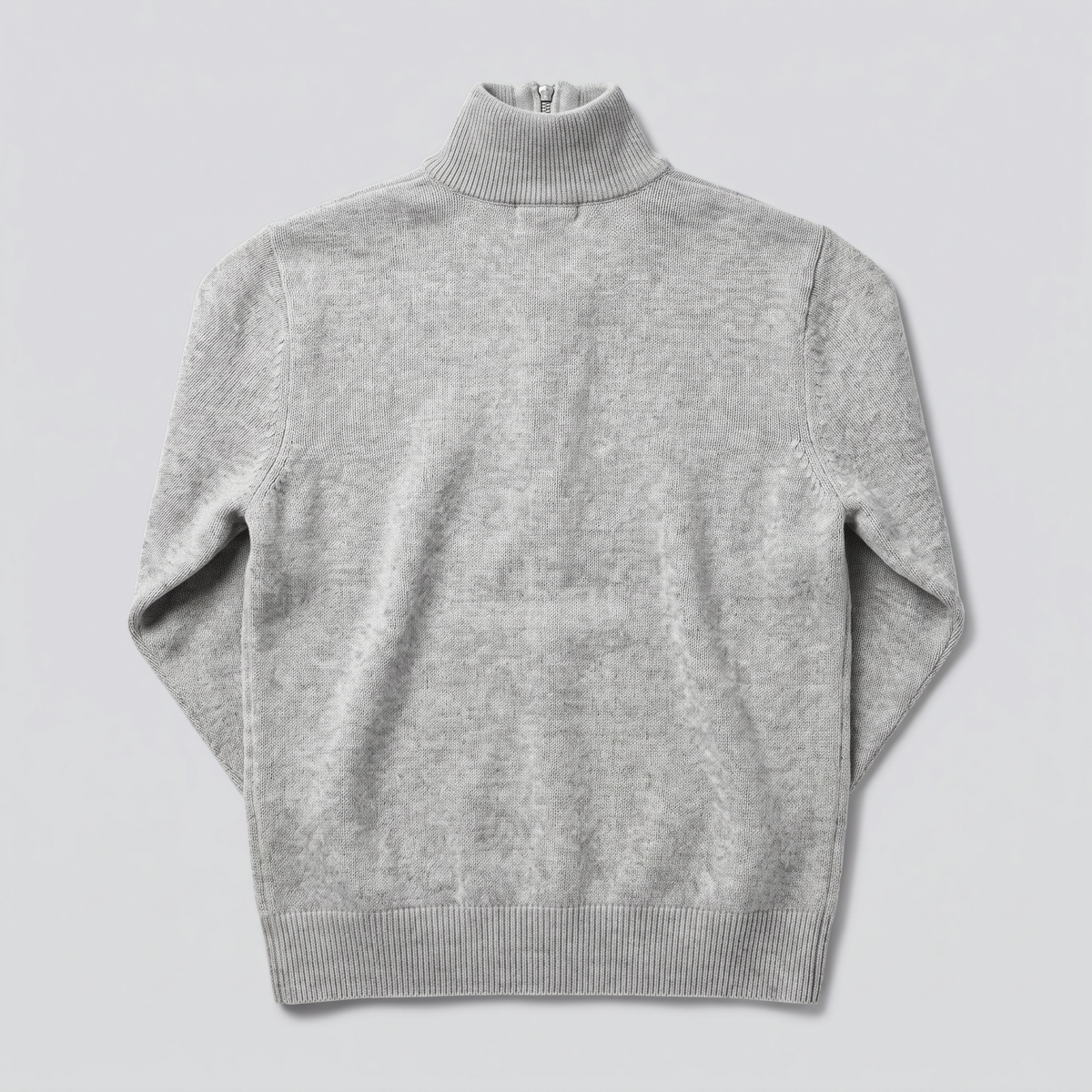 Pull camionneur zippé en laine d'agneau, gris chiné, vue de dos — CALDER & RYE