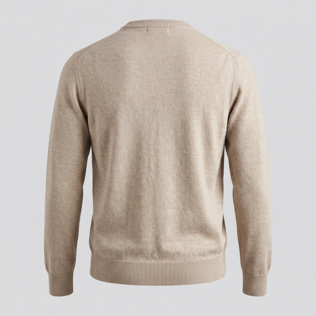Pull col rond en mérinos, avoine, vue de dos — CALDER & RYE