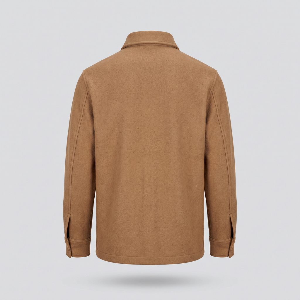 Surchemise en laine bouillie, camel, vue de dos — CALDER & RYE