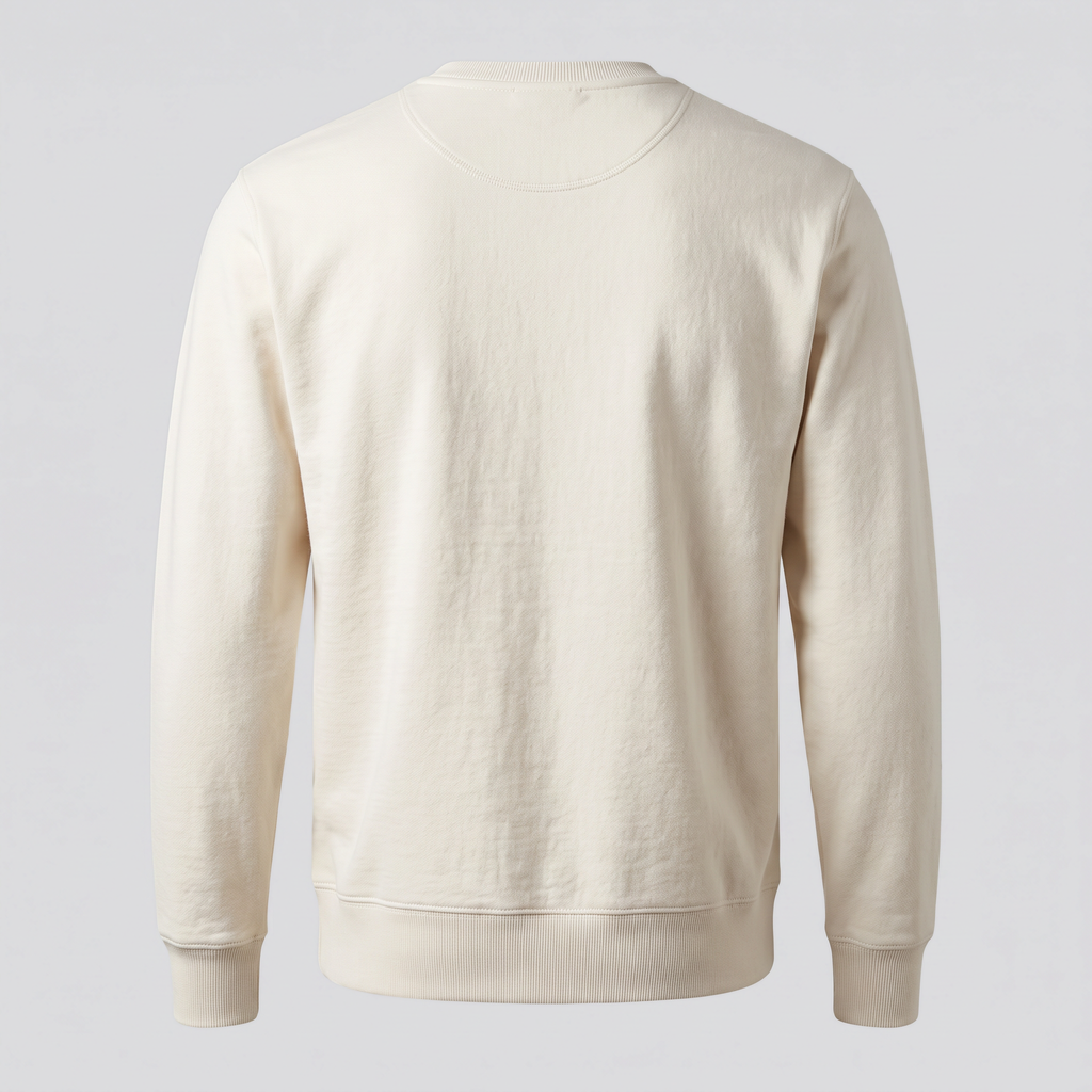 Sweat col rond en coton bouclette, écru, vue de dos — CALDER & RYE