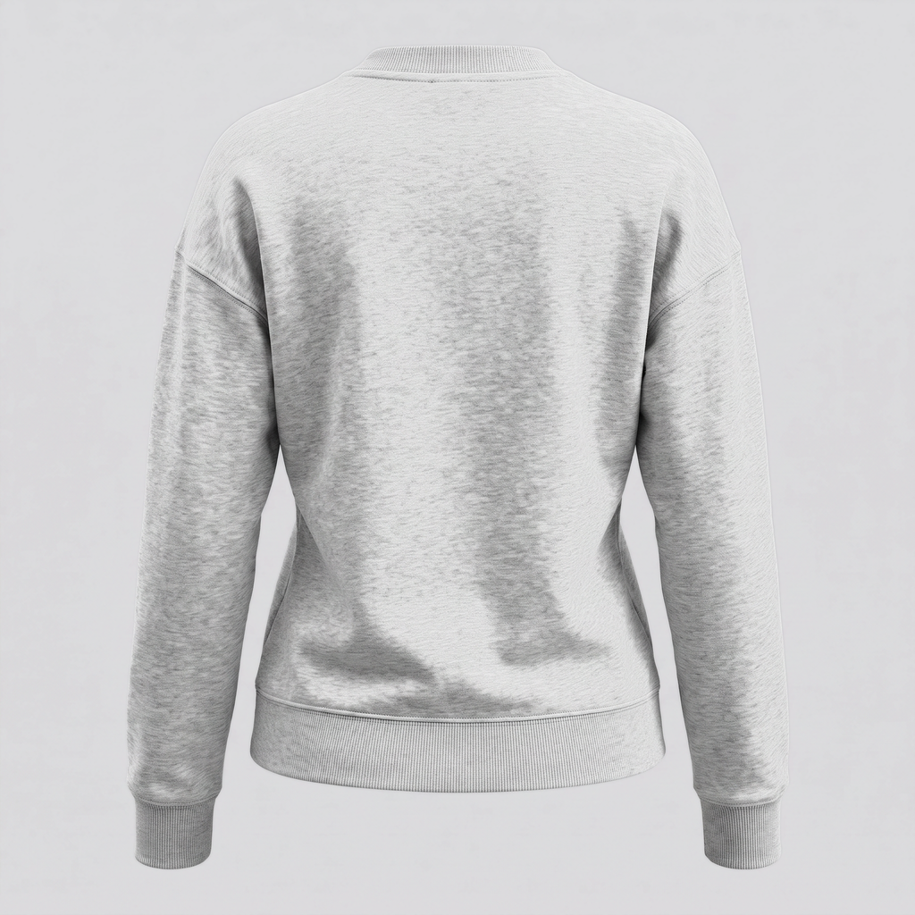 Sweat col rond en molleton gratté, gris chiné, vue de dos — CALDER & RYE