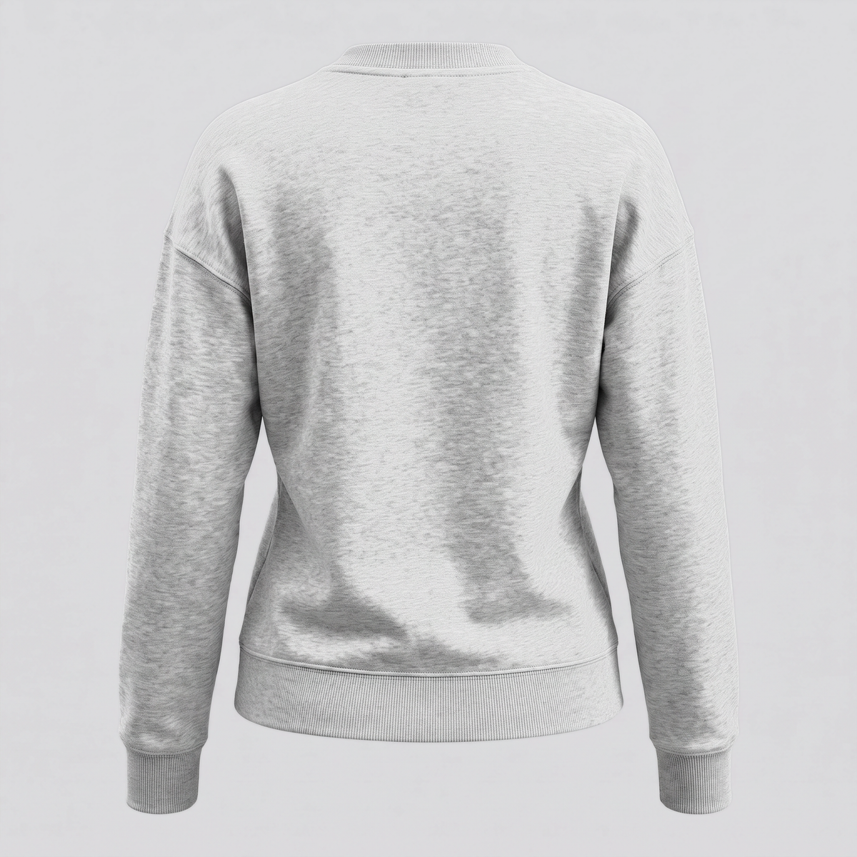 Sweat col rond en molleton gratté, gris chiné, vue de dos — CALDER & RYE