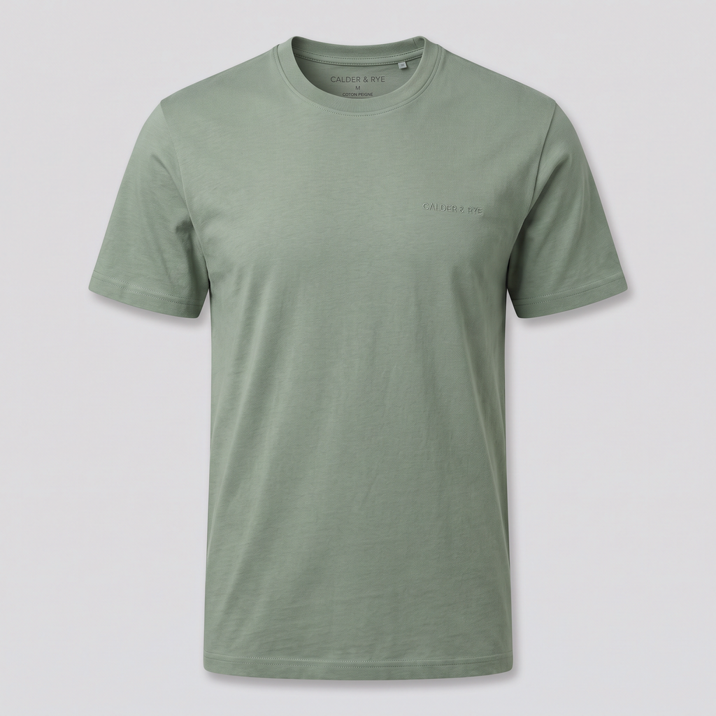 T-shirt en jersey de coton peigné, sauge, vue de face — CALDER & RYE